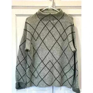 Christian Siriano Black Gray Sweater Medium Soft Mock neck Marino Wool Blend